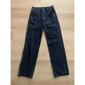Denim Forum The Farrah Hi-Rise Wide Leg Jeans Faded Black Size 23